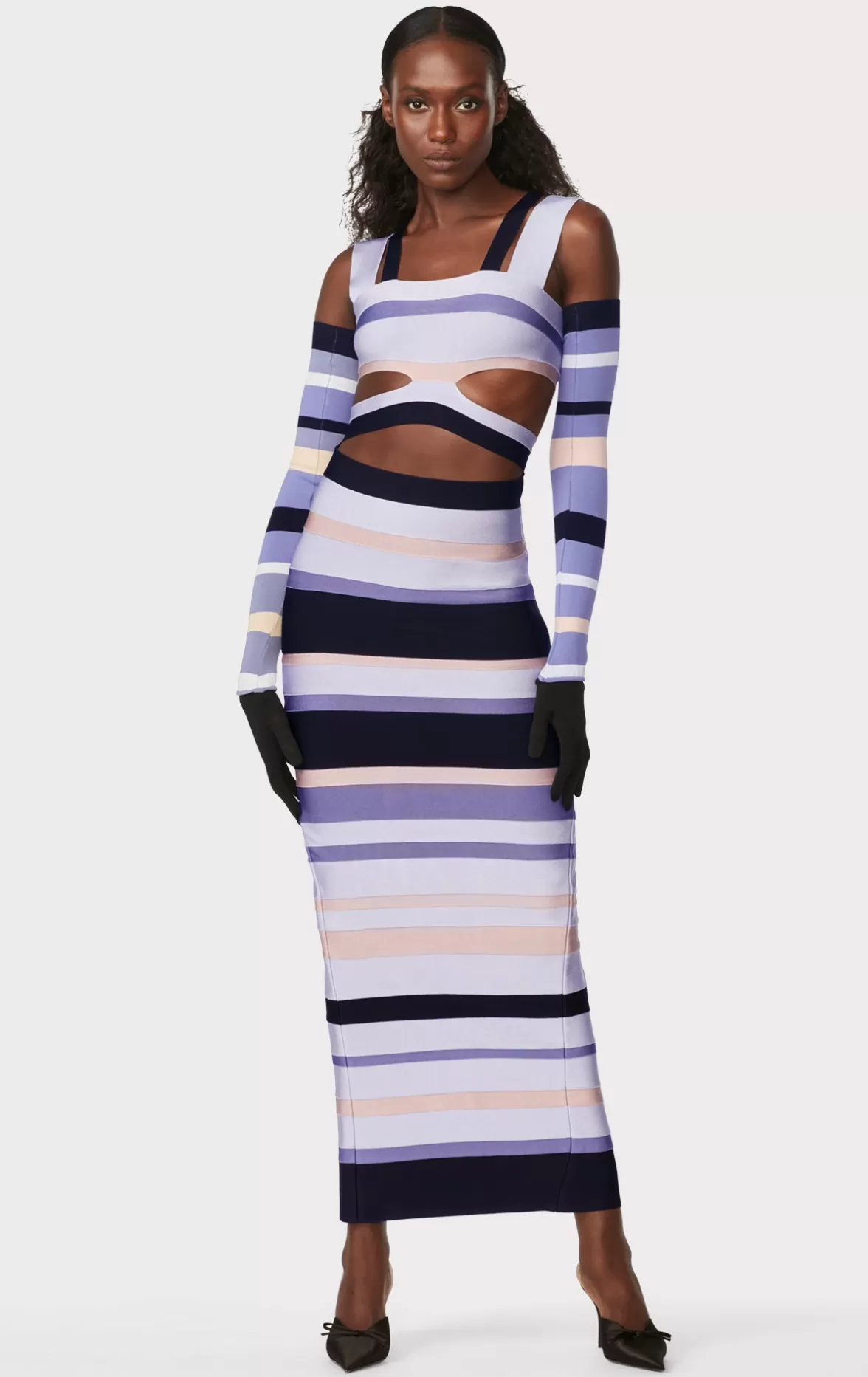 HERVÉ LÉGER X LAW ROACH STRIPED BANDAGE CUTOUT GOWN-Hervé Léger Cheap