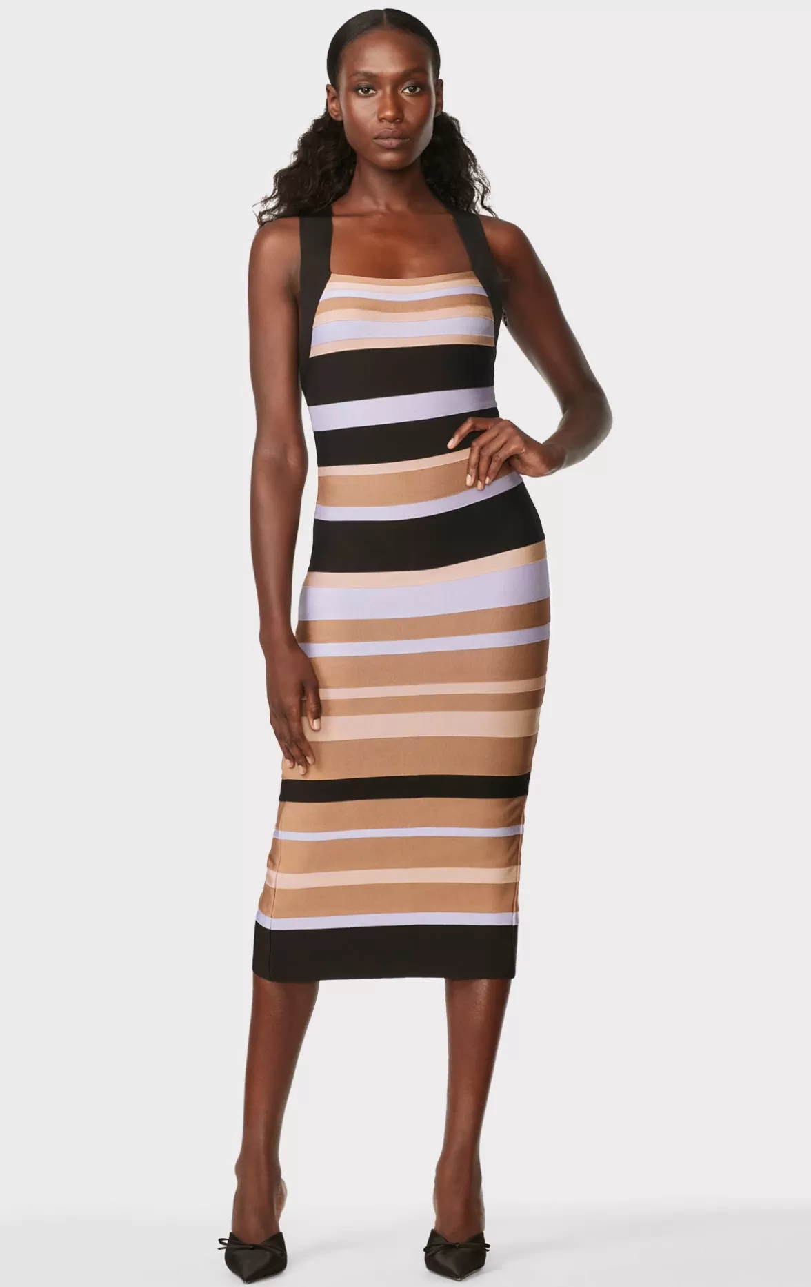 HERVÉ LÉGER X LAW ROACH STRIPED BANDAGE MIDI DRESS-Hervé Léger New