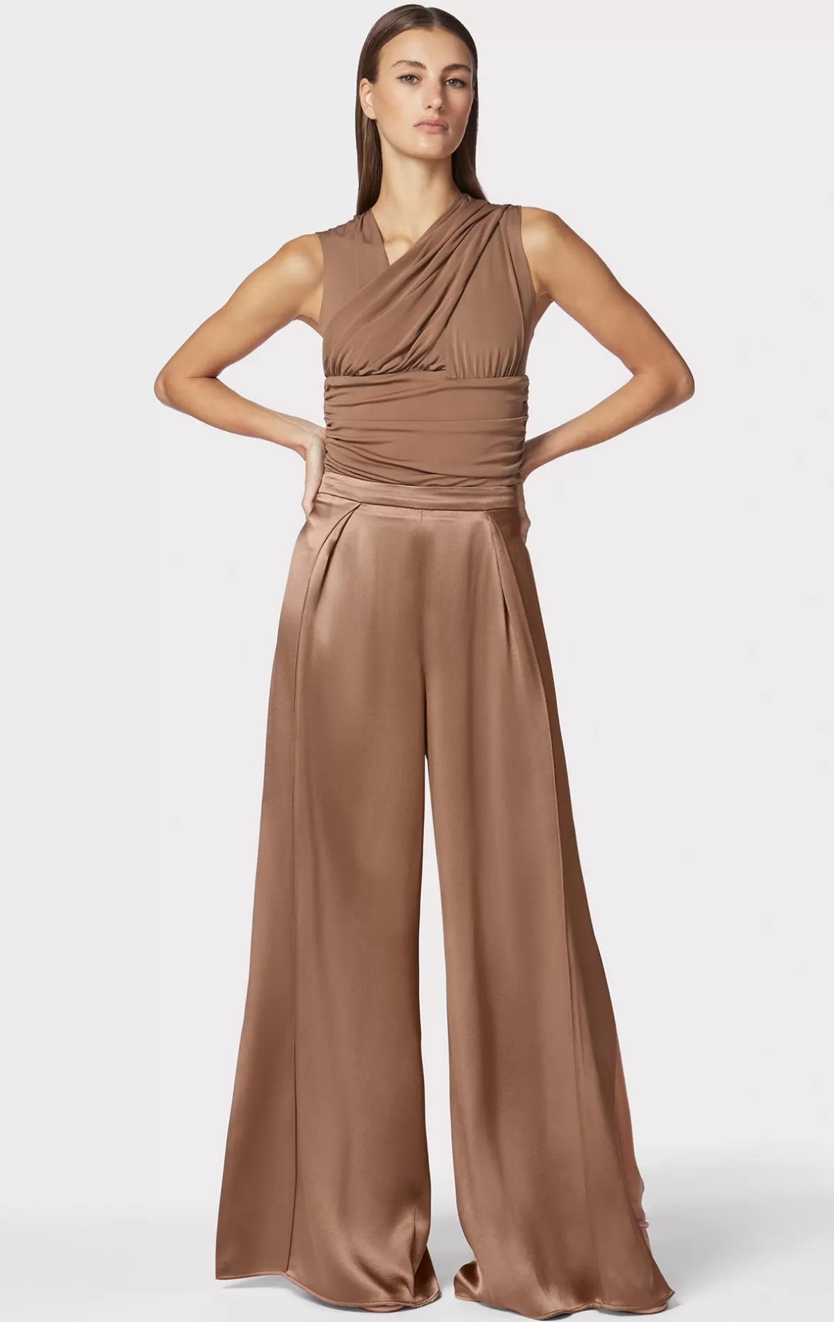 ICON HIGH WAIST SILK WIDE LEG PANTS-Hervé Léger New