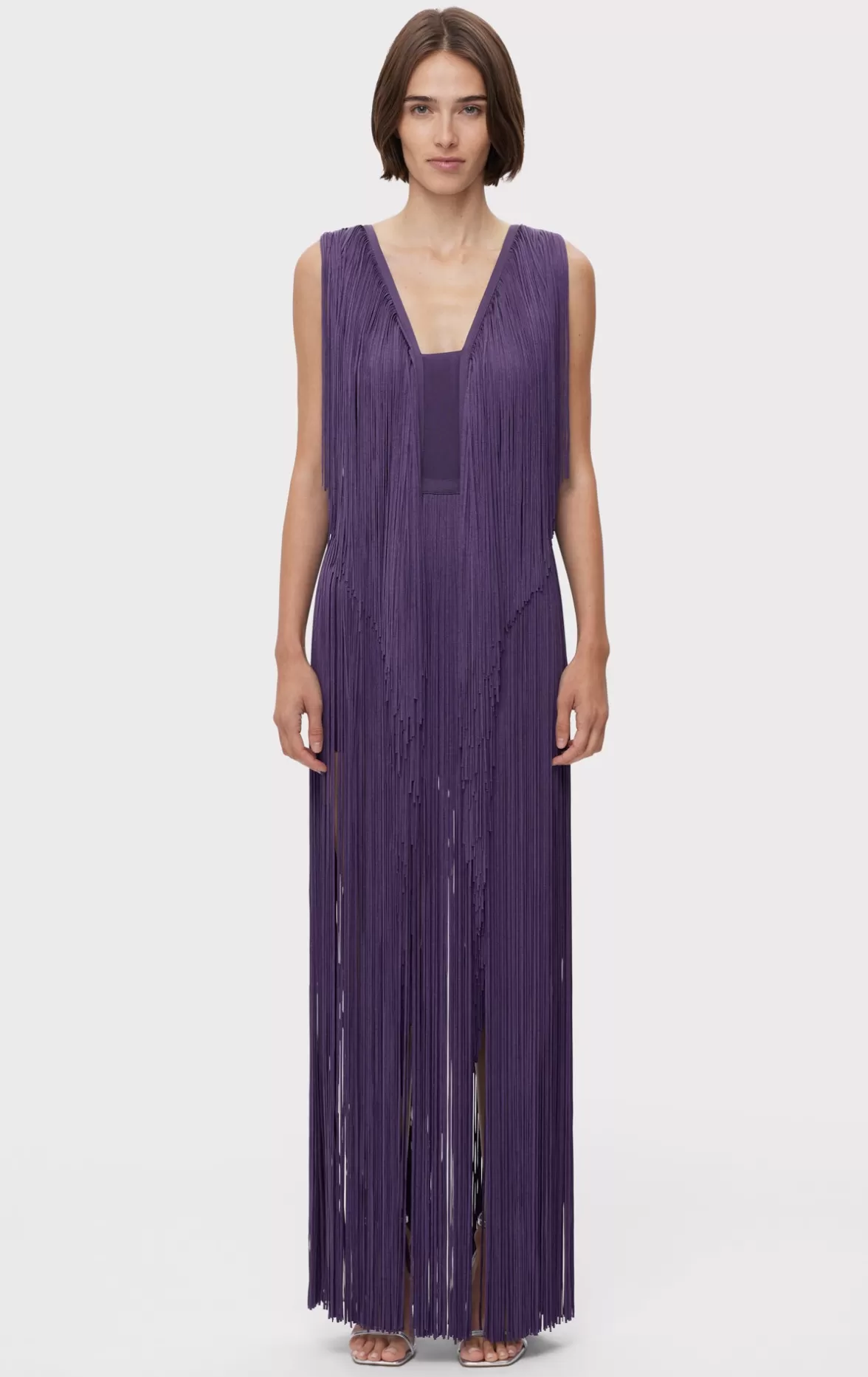 PLUNGING FRINGE GOWN-Hervé Léger Hot