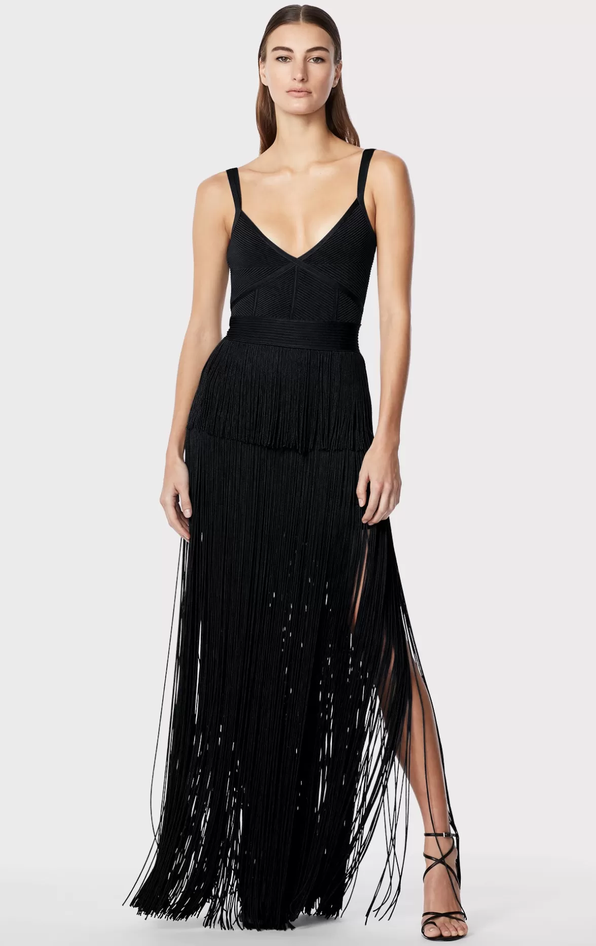 STRAPPY OTTOMAN FRINGE GOWN-Hervé Léger New