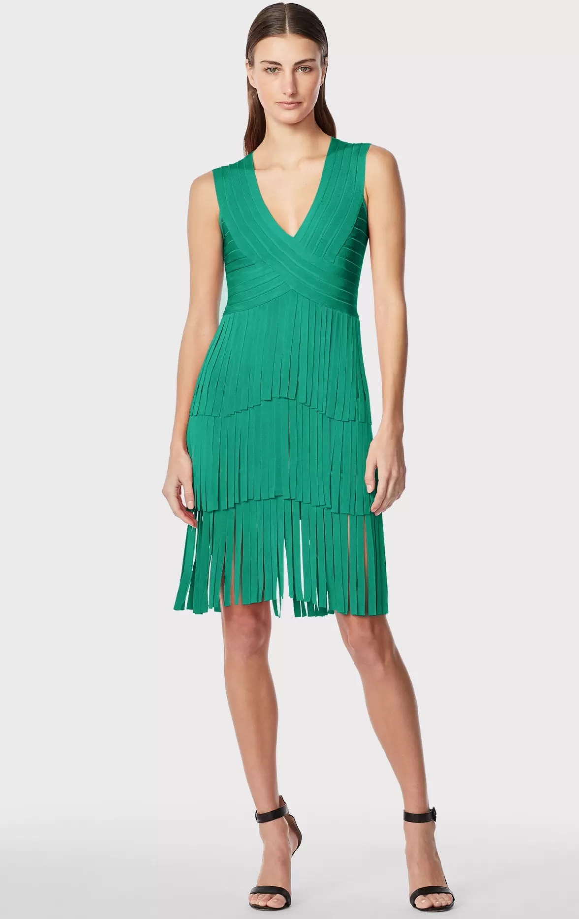 V NECK FRINGED MIDI DRESS-Hervé Léger Best